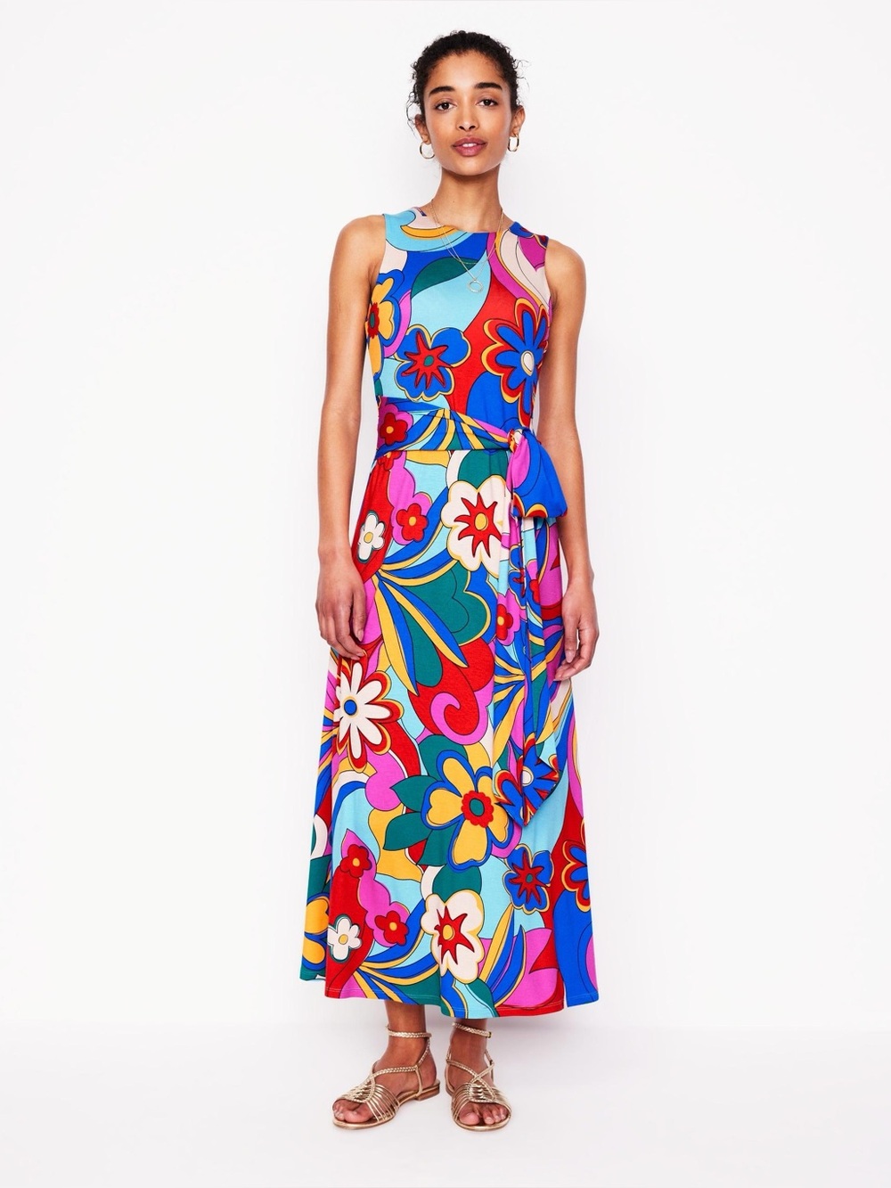 Boden Grown On Tie Trapeze Maxi Dress 2P Cerulean Blue Floral Boho